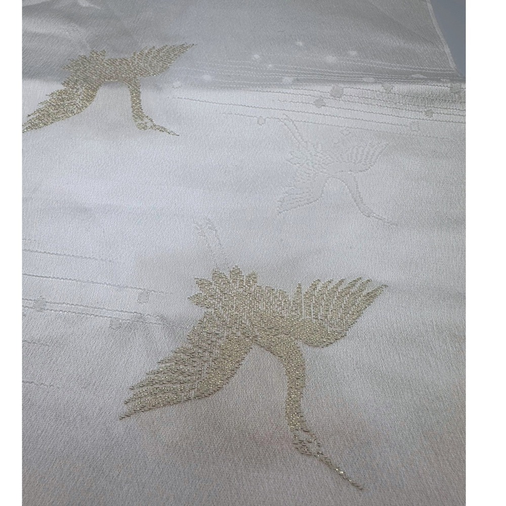 Vintage Authentic Japanese Silk Haneri‎ Ivory Gold Crane Kimono Scarf NEW - Picture 6 of 8